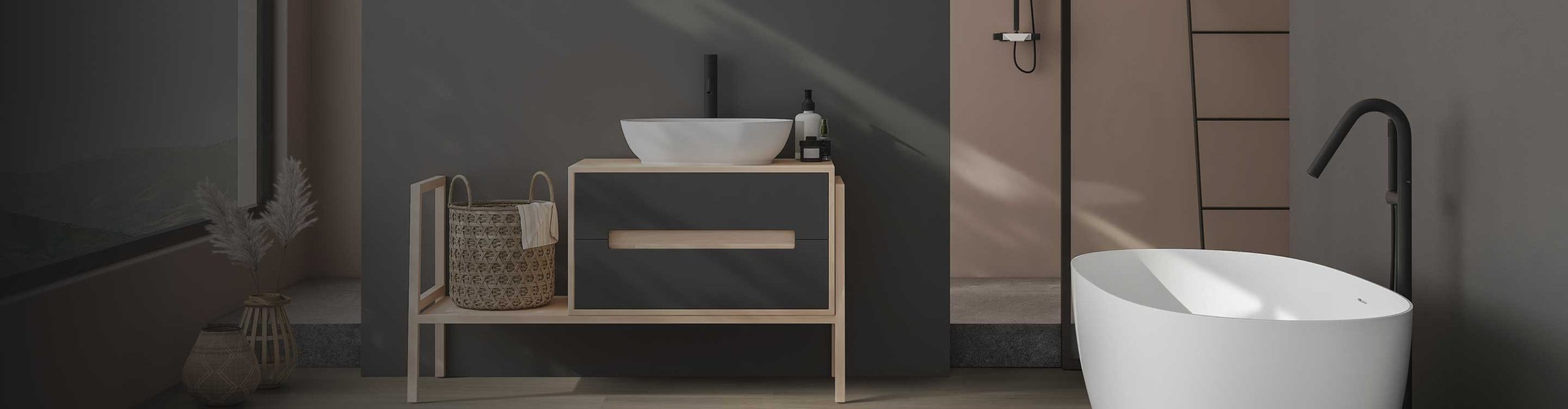 Bathroom, white bath tub, sink, cabinets